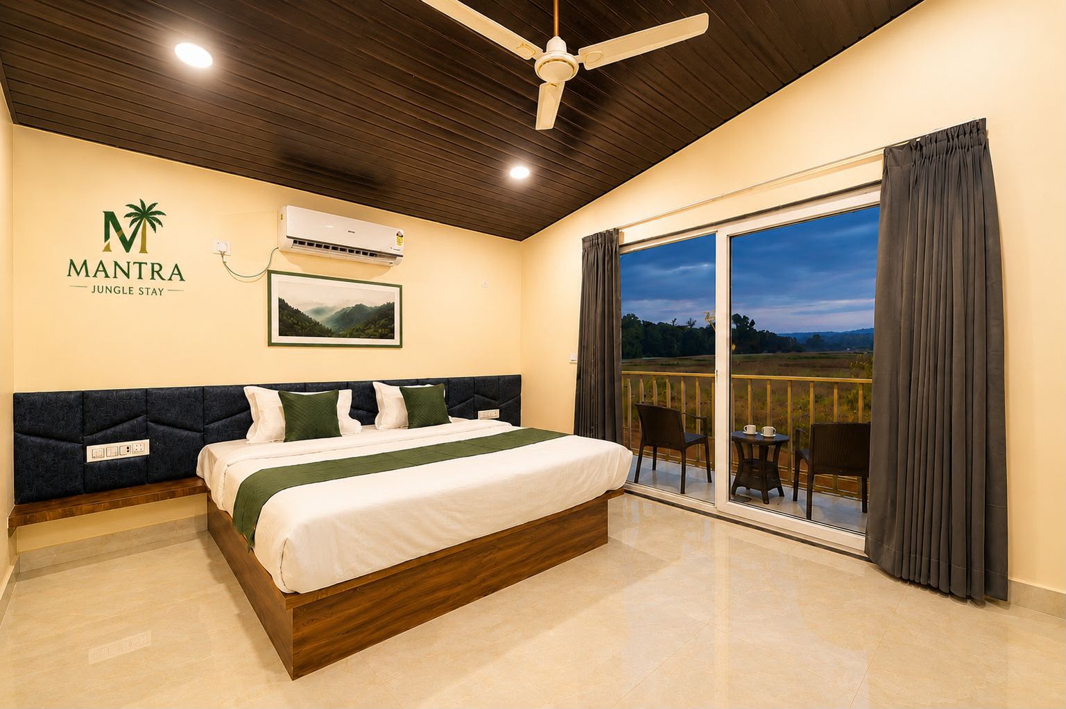 Bedroom and balcony at Mantra Dandeli