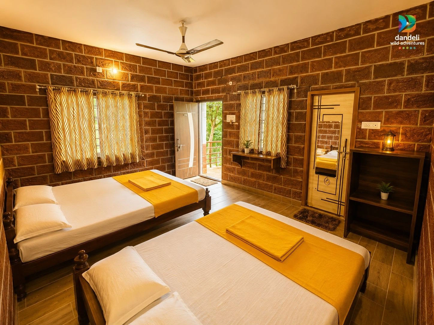 Bedroom with two beds at Nature Mist Dandeli