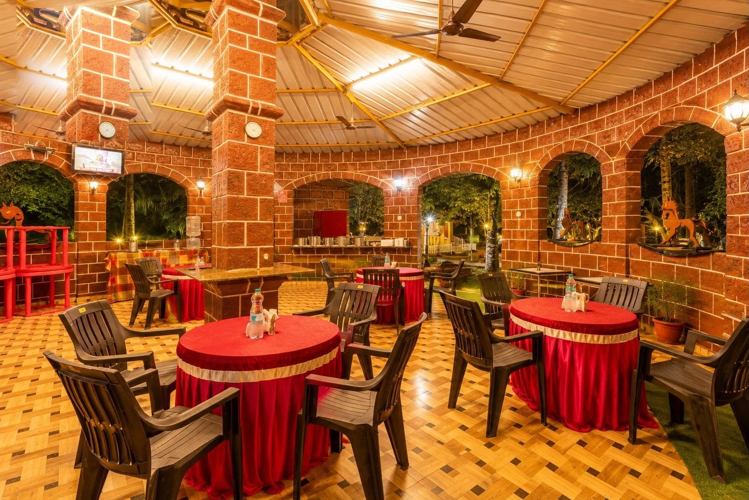 Open dining pavilion at Nature Mist Dandeli